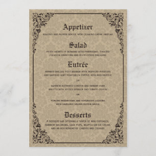 Cartões góticos bege do menu do casamento tema