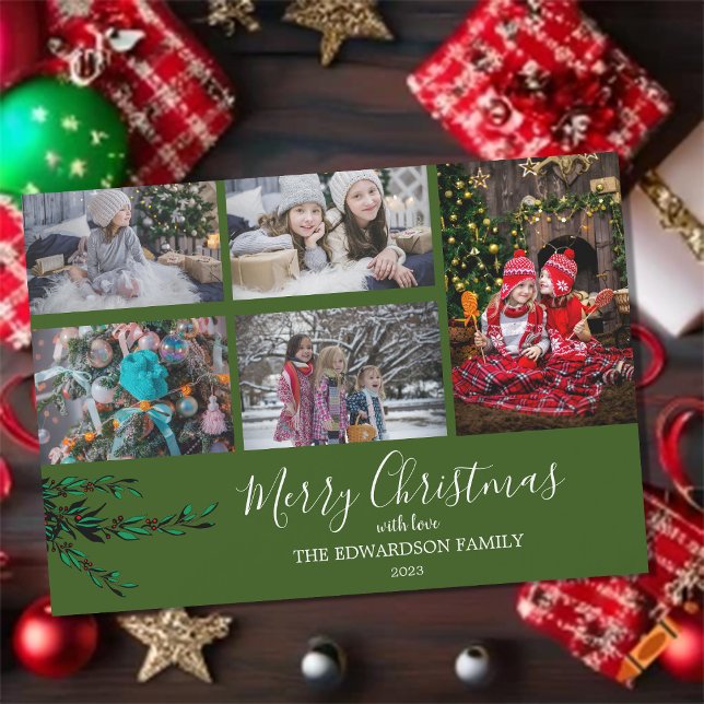 Cartões magnéticos de Natal para colagem da famíli (Rustic, family photo collage, Merry Christmas, magnetic Christmas card. )