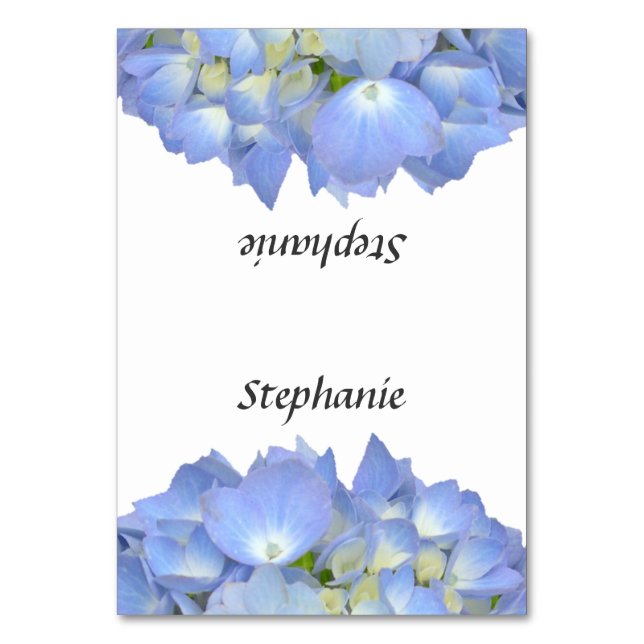 Cartões Modelo de Nome de Hydrangea Floral Azul (Frente)