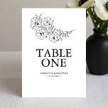 Cartões Números de Tabela de Casamento Branco e Pr<br><div class="desc">Guie seus convidados com estilo usando estes cartões de mesa de casamento projetados com um tema de casamento preto e branco eterno. Apresentando uma elegante arte da linha floral anêmona, esses cartões de casamento de números de tabela combinam simplicidade com sofisticação para complementar recepções clássicas e modernas. Personalize facilmente os...</div>