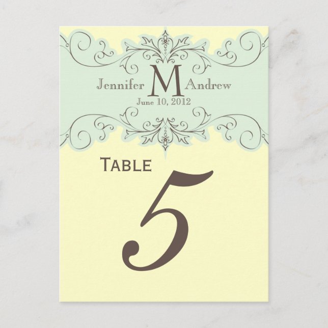 Cartões Números De Tabela De Casamento De Monogram (Frente)