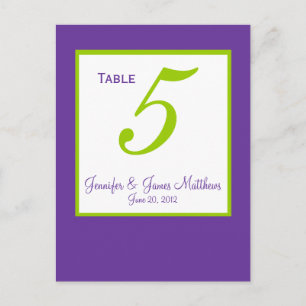 Cartões Números de Tabela de Casamento Roxo Verde