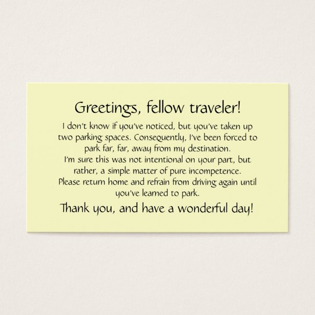 Cartões para deixar o para-brisa dos outros. (Frente)