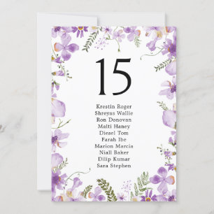 Cartões para Mesa de Casamento Roxo Elegante