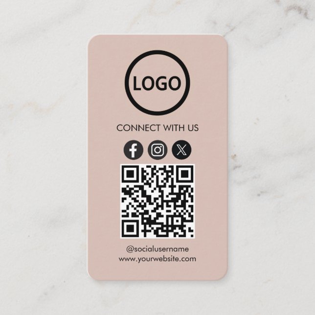 Cartões Personalizados, Código QR Boho Beige de Mí (Frente)
