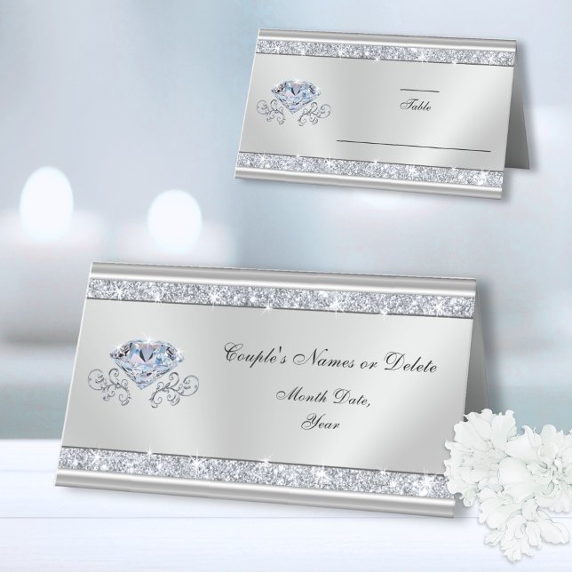 Cartões Personalizados, De Casamento, Diamante (Wedding Seating Cards. Diamond themed Wedding ideas. 60th wedding anniversary table decorations. )