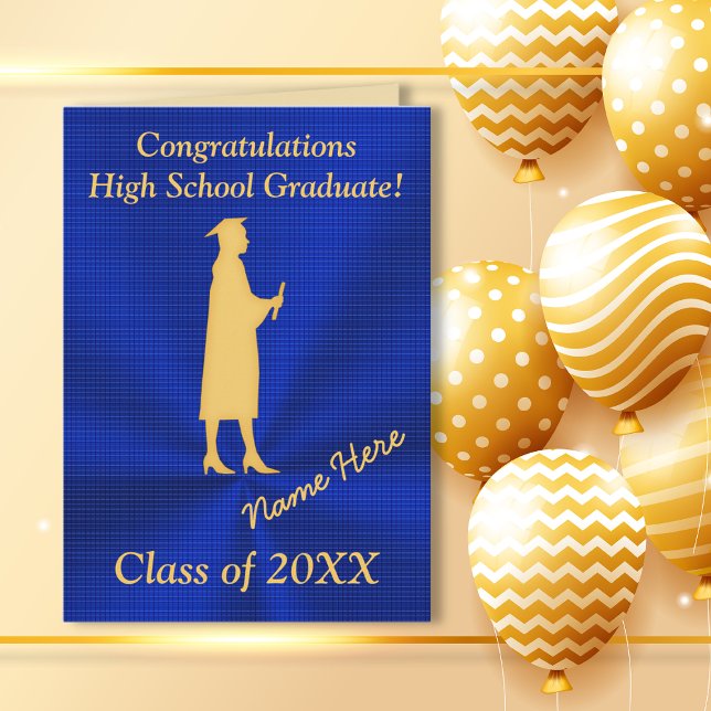 Cartões personalizados de graduação de Segundos gr (Graduation Card to Daughter. Personalized Graduation Cards for Her. Blue and Gold Graduation Card.)