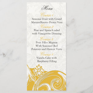 cartões personalizados florais amarelos do menu