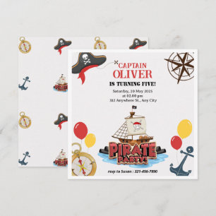 Cartões Plano de Aniversário do Mar Pirata Marítim