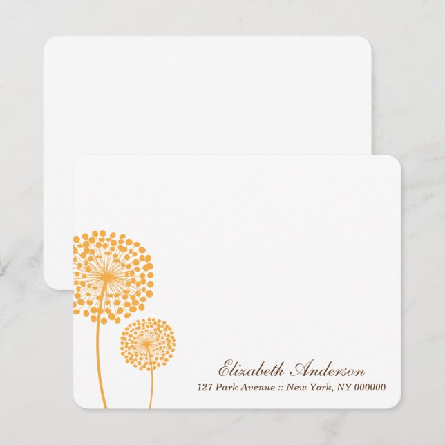 Cartões Planos de Dandelions Laranja (Frente/Verso)