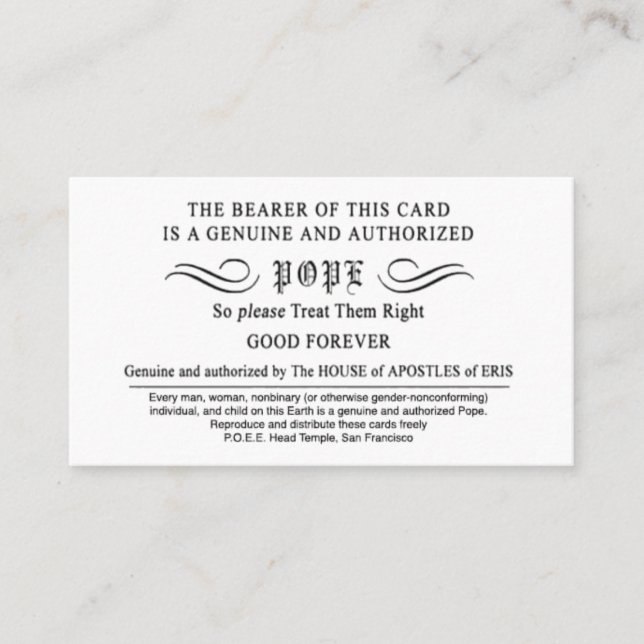 Cartões Pope de POEE Discordianos Erisianos (Frente)
