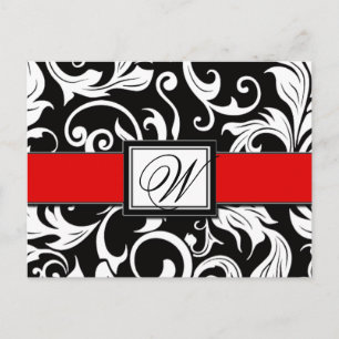 Cartões Postais Black & Red Damask Wedding Save th
