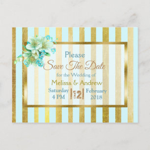 Cartões Postais Blue & Gold Elegant Floral Save th