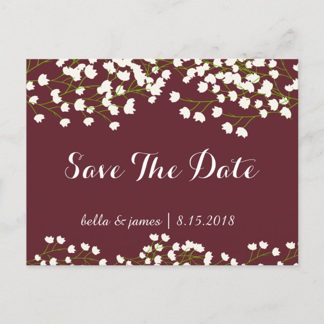 Cartões Postais Burgundy Baby's Breath Save The Da (Frente)