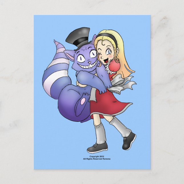 Cartões postais de Alice e de Gato Cheshire (Frente)
