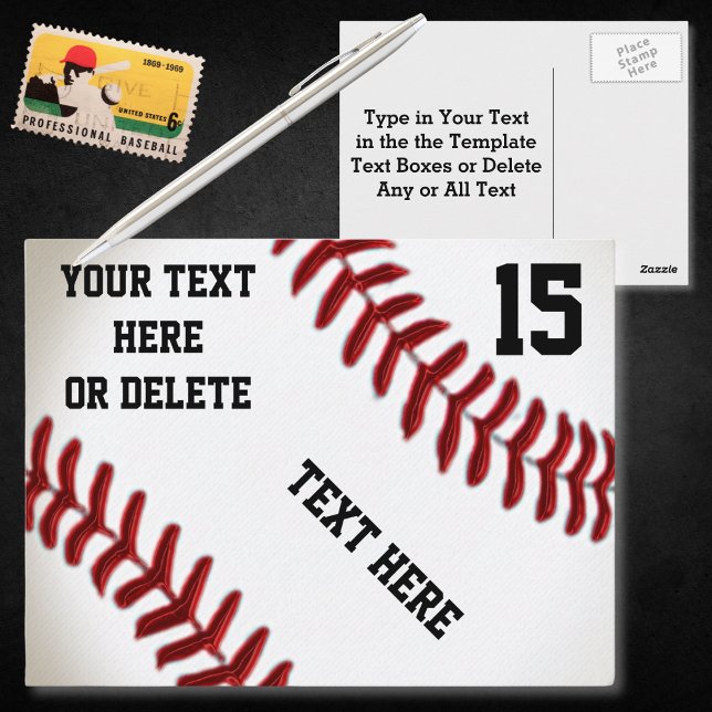 Cartões postais de baseball personalizados com 4 c (Baseball Postcards. Personalized baseball invitations. Cheap, Baseball party invitations, birthday.)