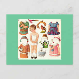 Cartões postais de boneca de papel para garotinha