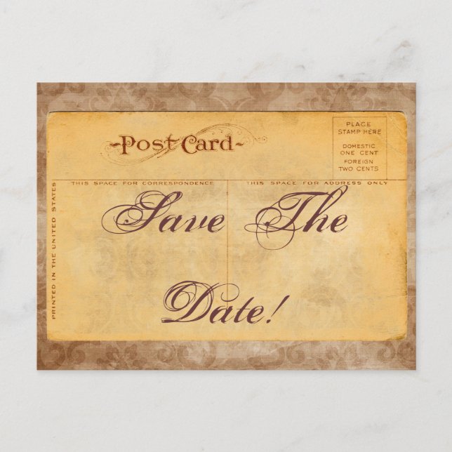 Cartões Postais de Convite de Damask Save The Date (Frente)