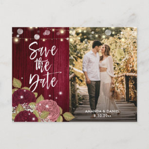 Cartões Postais de Foto Burgundy Blush Pink Save T
