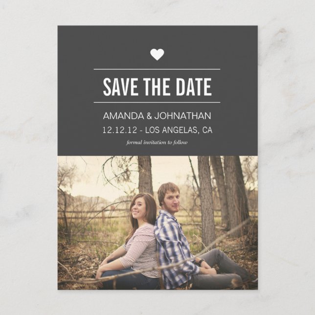 Cartões Postais de Gray Design Photo Save The Date (Frente)