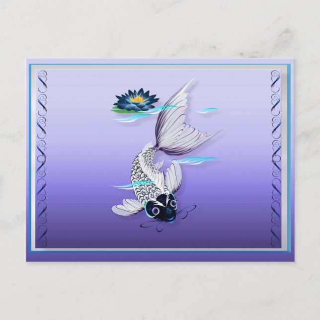 Cartões Postais de Koi Branco-Lírio Azul (Frente)