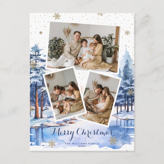 Cartões postais de Natal Dourados de inverno (Frente)