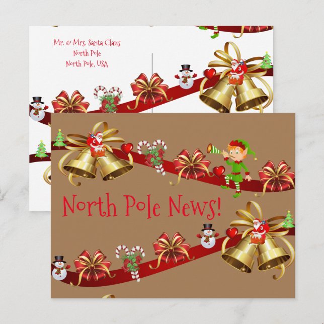 Cartões postais de Natal Elf do Polo Norte (Frente/Verso)