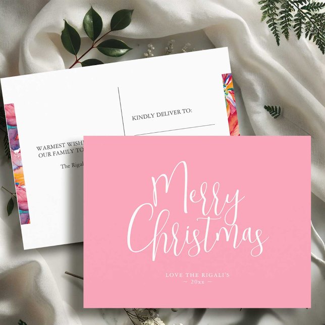 Cartões postais de Natal personalizáveis cor-de-ro (pink customizable Christmas postcards unique modern design for sale online)