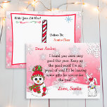Cartões postais de Papais noeis: Bonito Snowman<br><div class="desc">Flocos de neve bonito,  bonitinho bonitinho e uma carta festiva personalizada de Papai Noel na frente. As costas têm um lugar para o seu filho escrever a lista de desejos de Natal.</div>