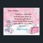 Cartões postais de Papais noeis: Bonito Snowman<br><div class="desc">Flocos de neve bonito,  bonitinho bonitinho e uma carta festiva personalizada de Papai Noel na frente. As costas têm um lugar para o seu filho escrever a lista de desejos de Natal.</div>