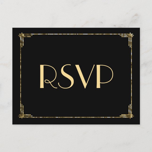 Cartões postais de RSVP de Casamento de Arte Gold  (Frente)