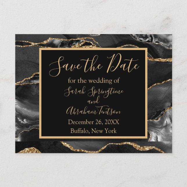 Cartões Postais de Save the Date de Ágata Preta Fo (Frente)