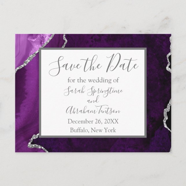 Cartões Postais de Save the Date de Ágata Roxa For (Frente)