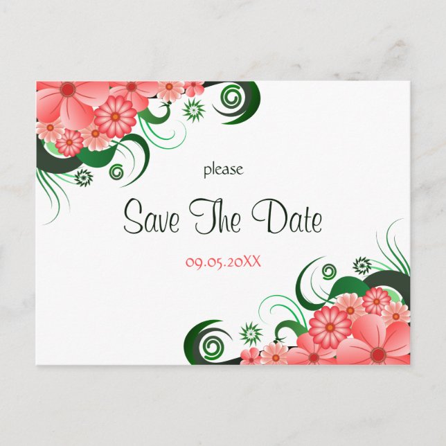 Cartões Postais de Save The Date de Hibisco Rosa F (Frente)
