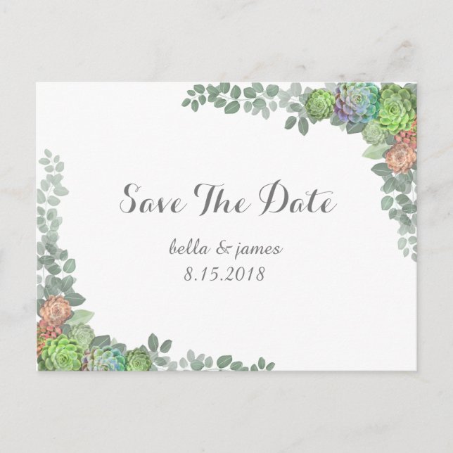 Cartões Postais de Save The Date de Suculentas Ver (Frente)