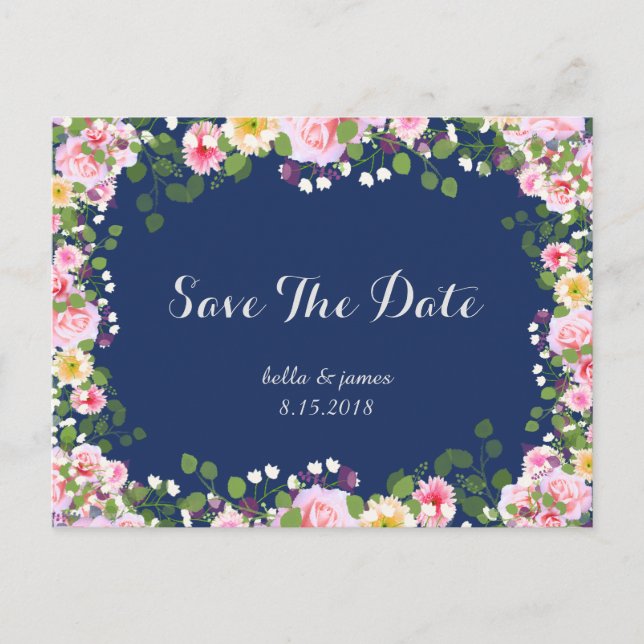 Cartões Postais de Save The Date Rosa Bege Azul Ma (Frente)