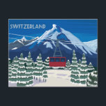 Cartões postais de Viagens vintage de suiça<br><div class="desc">Este viagem apresenta uma gôndola sobre uma floresta nos Alpes suíços. #suiça #swissalps #alps #viagem #floresta #gondola #montanhas #floresta #neve #inverno #holidaypostcards #travelpostcards</div>