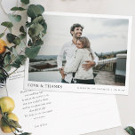 Cartões postais para convidados e presentes de cas<br><div class="desc">Este simples e na moda, obrigado de casamento de fotos moderna que você coloca no cartão postal modelo mostra seus nomes e data abaixo de sua foto junto com 'AMOR & OBRIGADOS. O texto na frente é um preto ligeiramente suavizado. Você pode optar por alterar a fonte, a pontuação ou...</div>