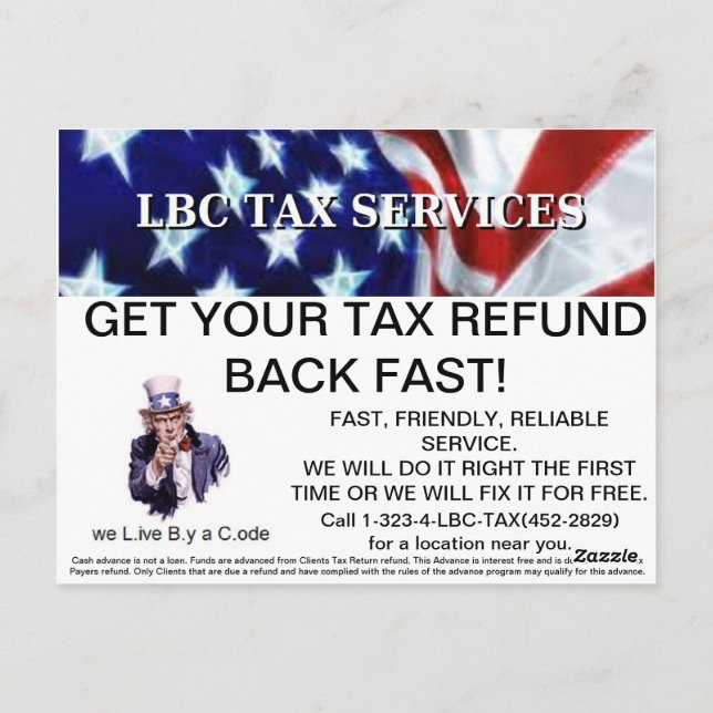 Cartões postais promo do LBC TAX SERVICES (Verso)