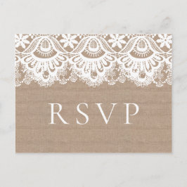 Cartões postais RSVP de Casamento de Burlap e Lace