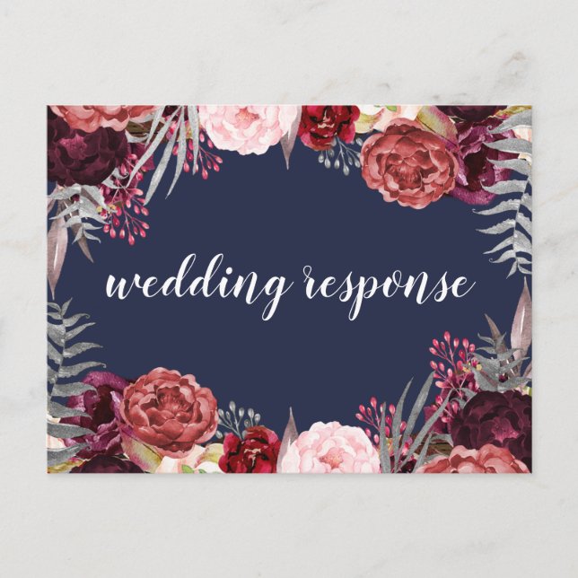 Cartões postais RSVP de Casamento de Peony de mari (Frente)