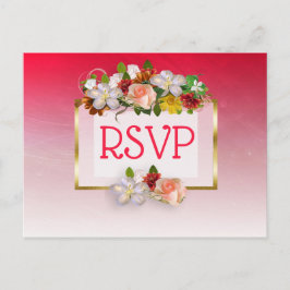 Cartões postais RSVP de Casamento Floral Vermelho