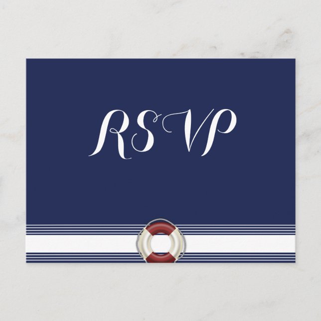 Cartões postais RSVP de Casamento Náutico Azul Per (Frente)