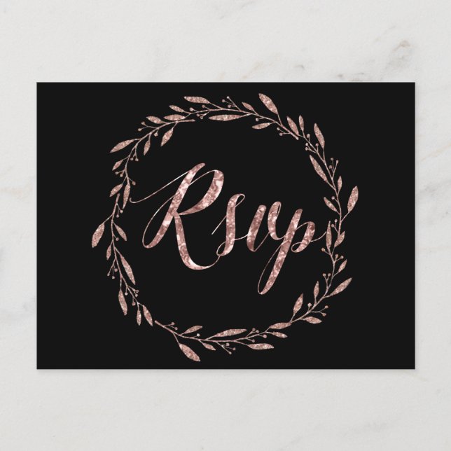 Cartões postais RSVP de Casamento Rosa Gold Foil W (Frente)