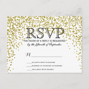 Cartões postais RSVP de Confetti Glitter Dourado