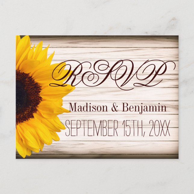 Cartões postais RSVP de Madeira Rústica de Girassó (Frente)