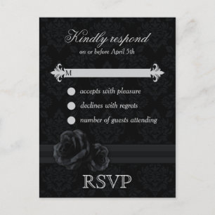 Cartões postais RSVP preto com rosa de rendas