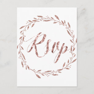 Cartões postais RSVP rosa Gold Foil Wedding Wreath