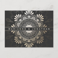 Cartões Postais Salve a Data Preto e Dourado Folhe