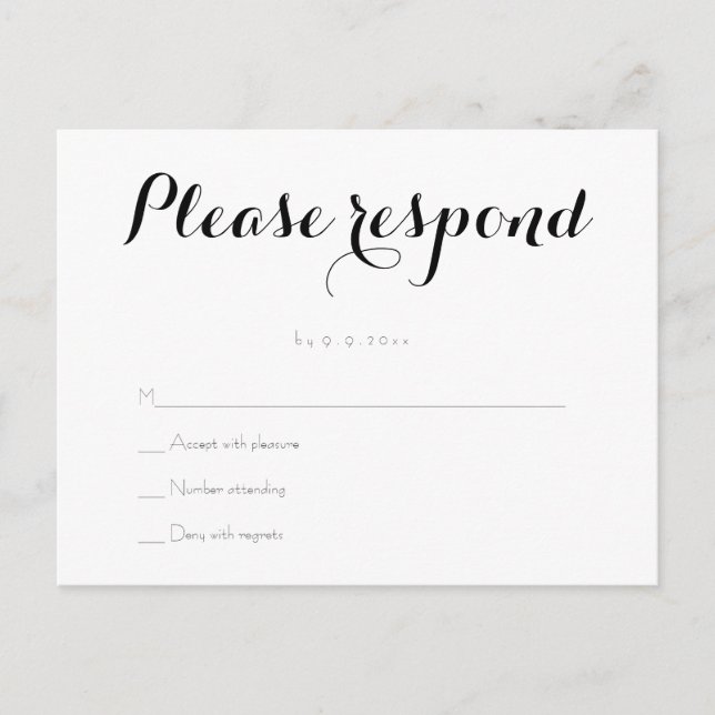 Cartões postais simples de rsvp de casamento elega (Frente)